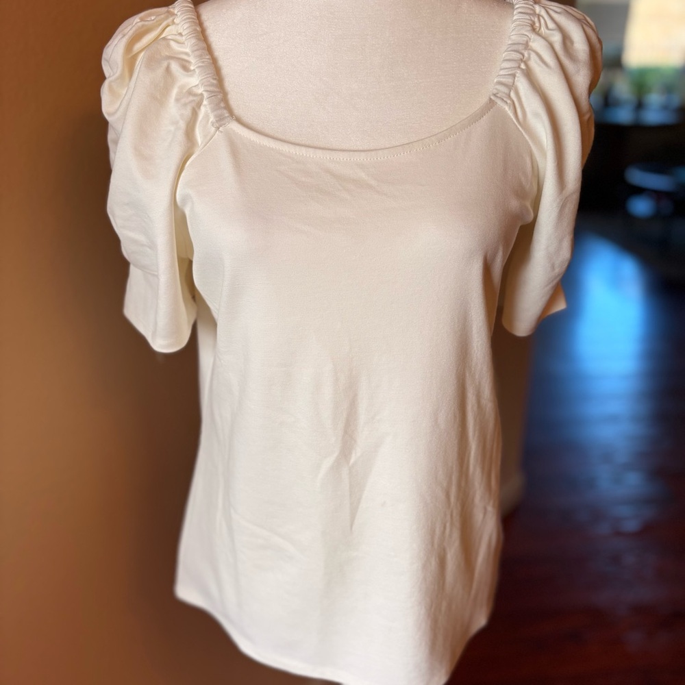 All Worthy by Hunter McGrady Cream Ponte Knit Short Sleeve Top Size Medium - Picture 5 of 9